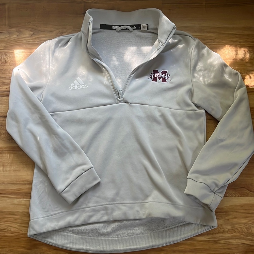 Adidas Mississippi State University Gray Fleece lined Athletic Pullover